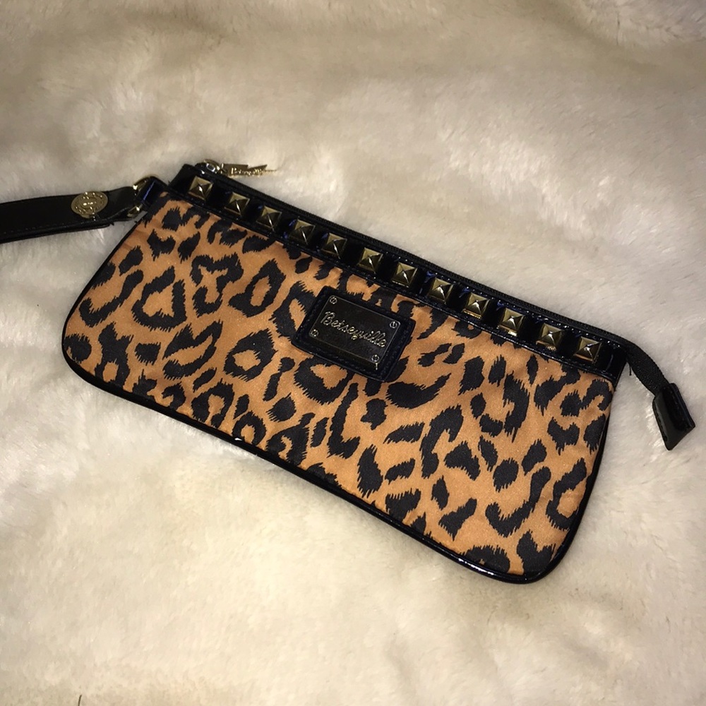 {Betsey Johnson} Leopard Studded Wristlet